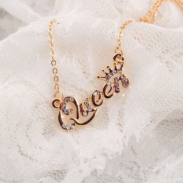 New Fashion Luxury Gold-Color Queen Crown Chain Necklace