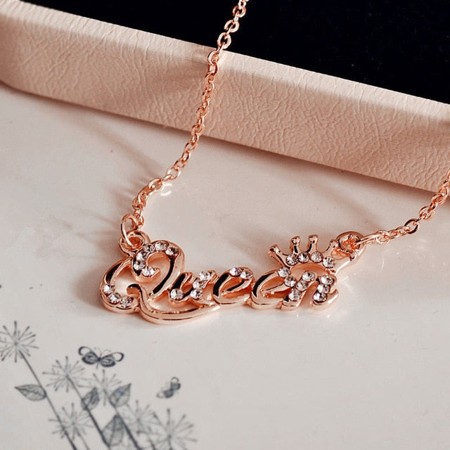 New Fashion Luxury Gold-Color Queen Crown Chain Necklace