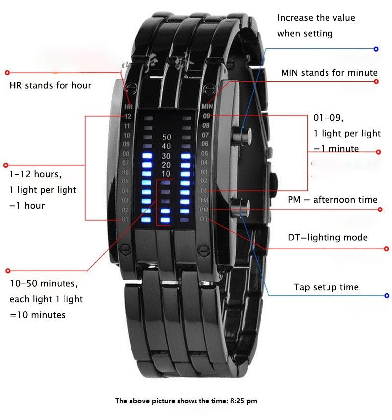 LED Date Bracelet Watch Binary Wristwatch Sport Watches