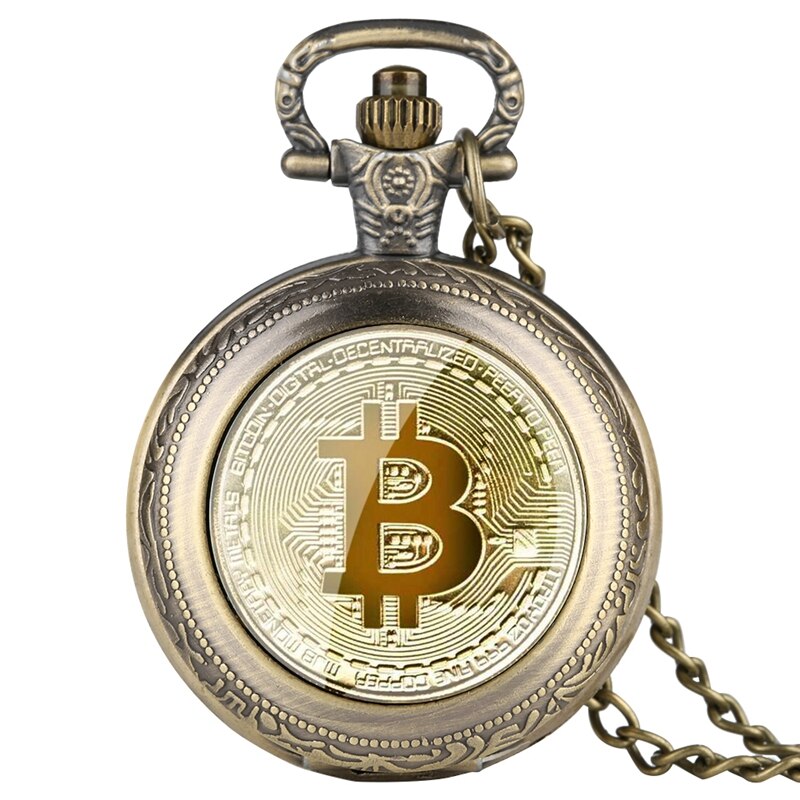 Retro Plated Physical Bitcoin Coins Ruble Replica BTC Quartz Pocket Watch