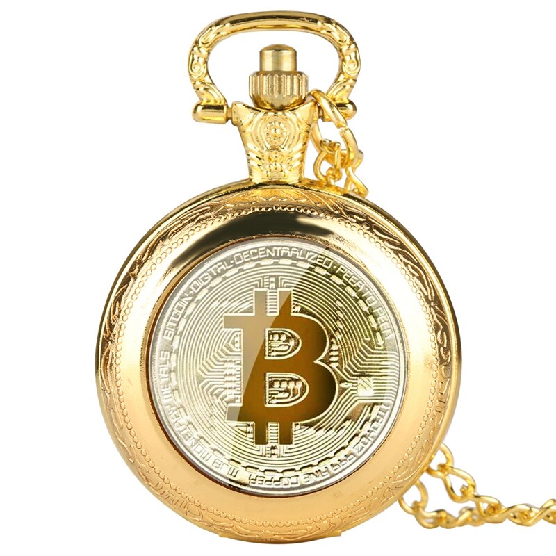 Retro Plated Physical Bitcoin Coins Ruble Replica BTC Quartz Pocket Watch