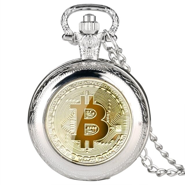 Retro Plated Physical Bitcoin Coins Ruble Replica BTC Quartz Pocket Watch