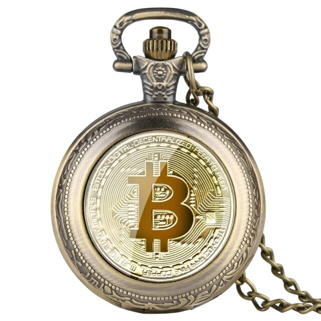 Retro Plated Physical Bitcoin Coins Ruble Replica BTC Quartz Pocket Watch