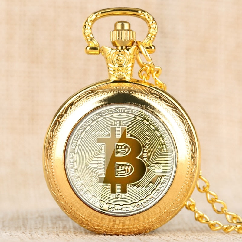 Retro Plated Physical Bitcoin Coins Ruble Replica BTC Quartz Pocket Watch