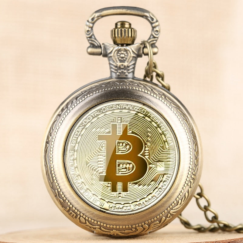 Retro Plated Physical Bitcoin Coins Ruble Replica BTC Quartz Pocket Watch