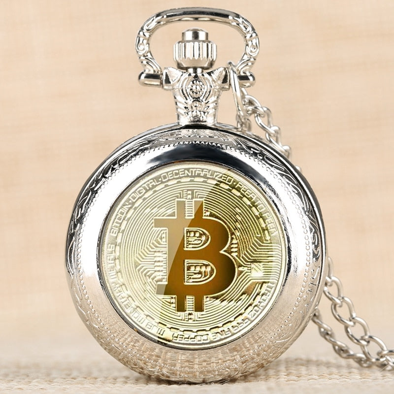 Retro Plated Physical Bitcoin Coins Ruble Replica BTC Quartz Pocket Watch