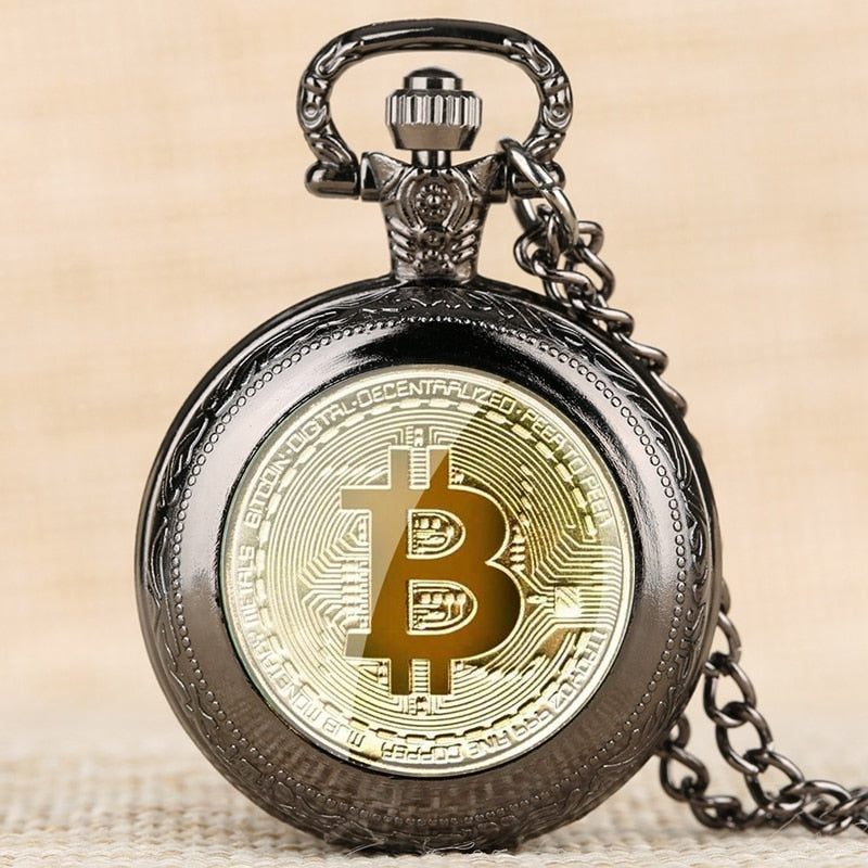 Retro Plated Physical Bitcoin Coins Ruble Replica BTC Quartz Pocket Watch