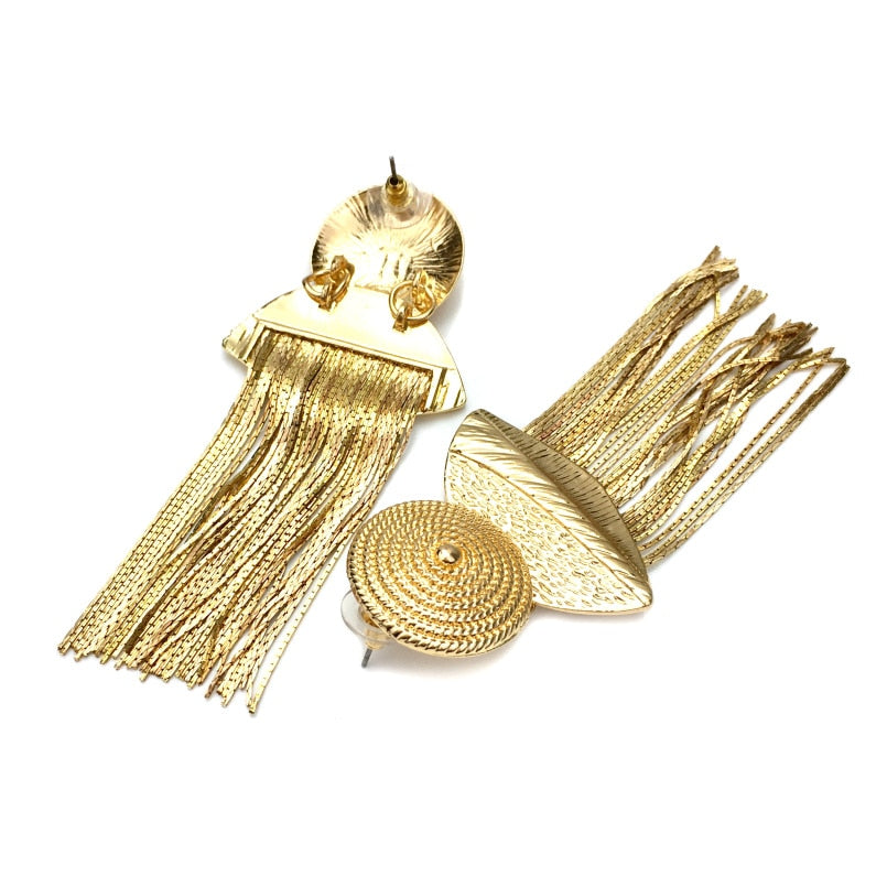 Geometric Alloy Long Chain Tassel Earrings For Women