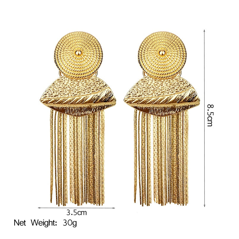 Geometric Alloy Long Chain Tassel Earrings For Women