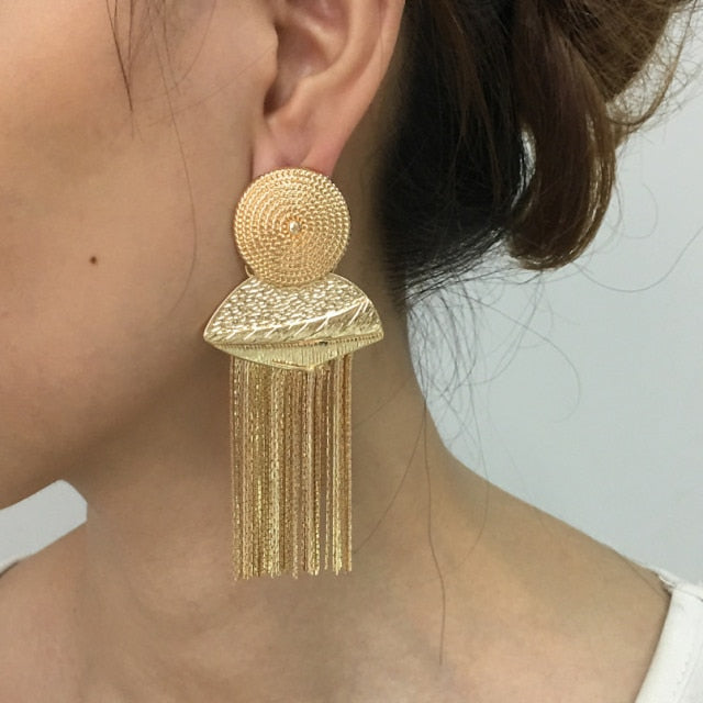 Geometric Alloy Long Chain Tassel Earrings For Women
