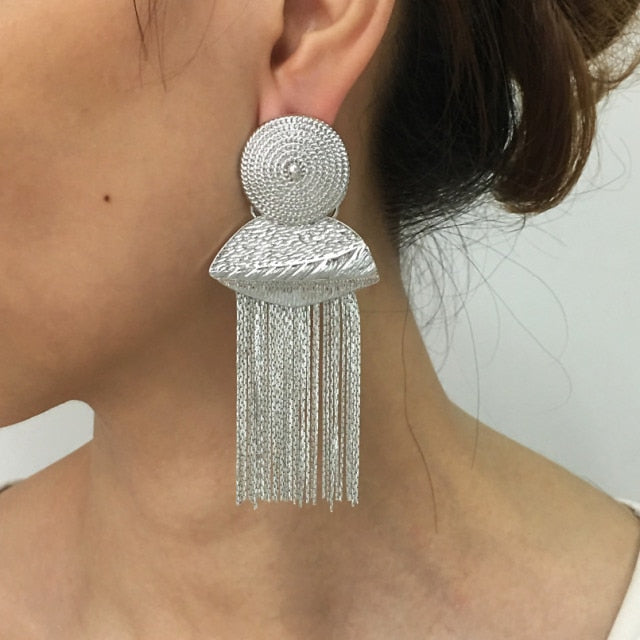 Geometric Alloy Long Chain Tassel Earrings For Women
