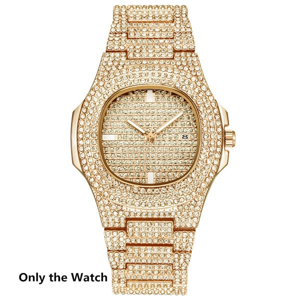 Gold Necklace +Watch+Bracelet Hip Hop Miami