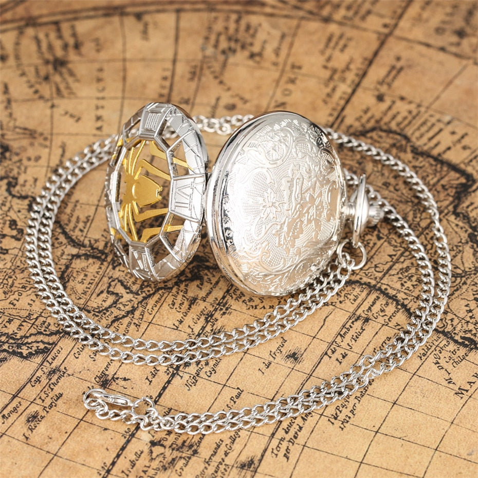 Gold Hollow Spider Design Quartz Pocket Watch