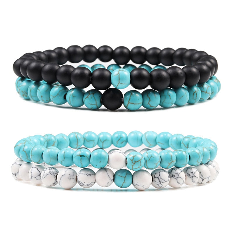 Natural Black Matte Blue Turquoises Beaded Stone Bracelets