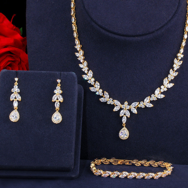 Zircons 3pcs Women Costume Big Gold Jewelry Set