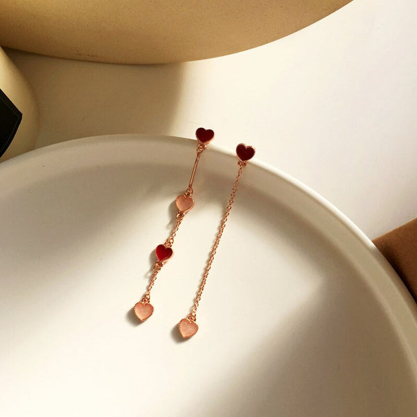 Pendiente de clip de corazón rojo de cadena larga sin piercing, bonito y romántico, sin orejas