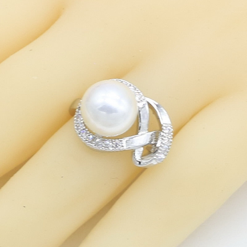 Silver Color White Pearl Jewelry Sets