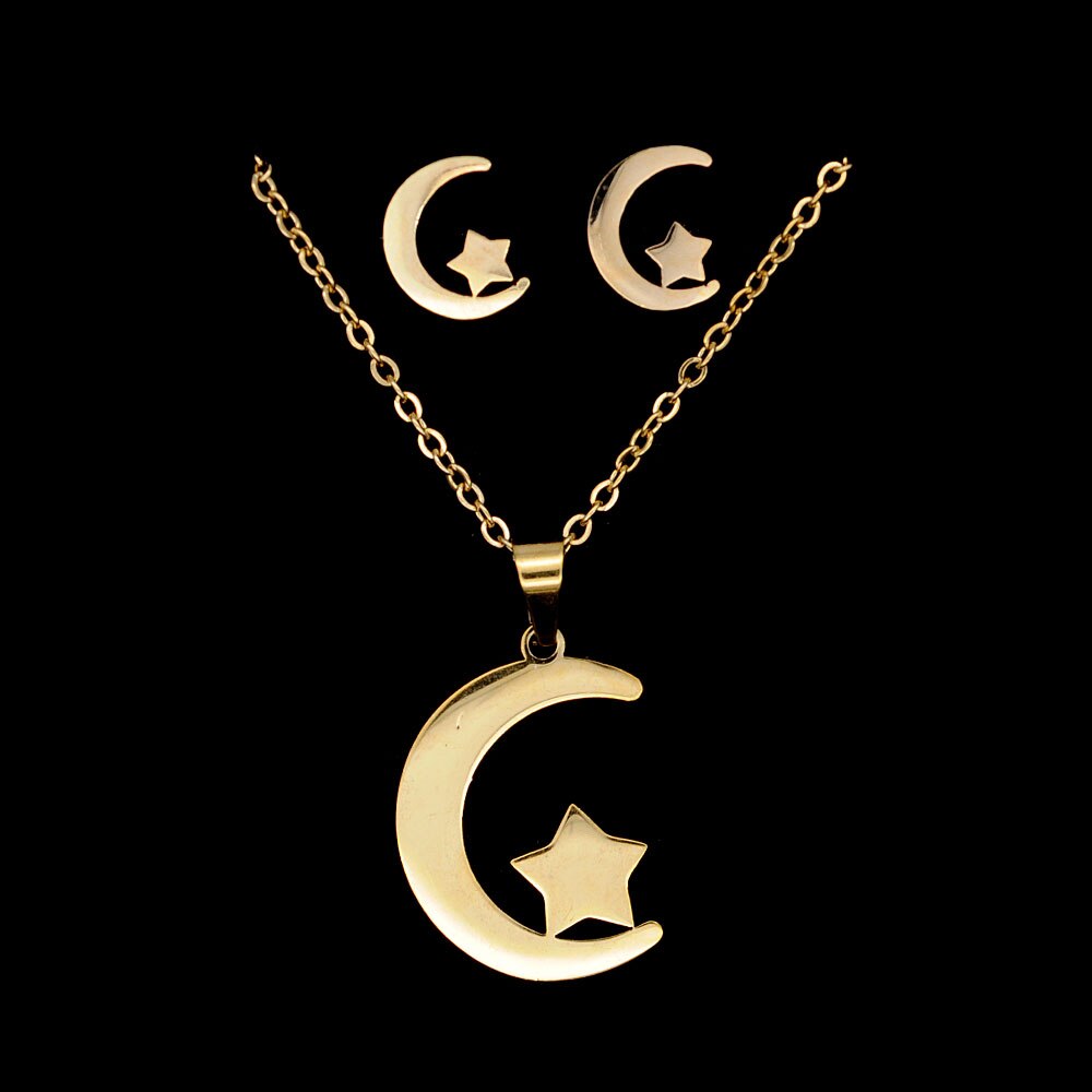 PVD Gold Filled Moon Star Earring Necklace Jewelry Set