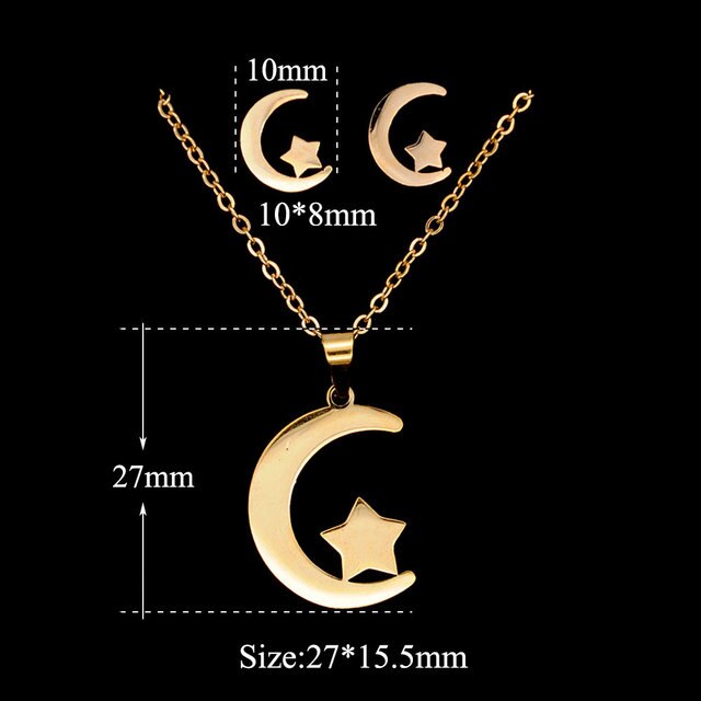PVD Gold Filled Moon Star Earring Necklace Jewelry Set