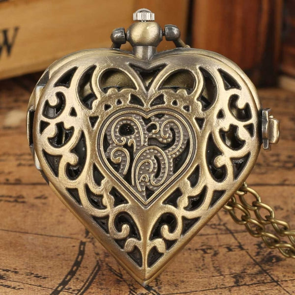 Reloj de bolsillo de cuarzo con forma de corazón romántico
