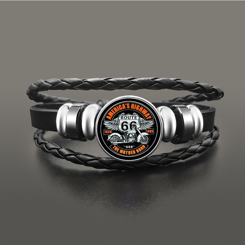 Punk Leather Glass Dome Cabochon Button Snap Bracelets