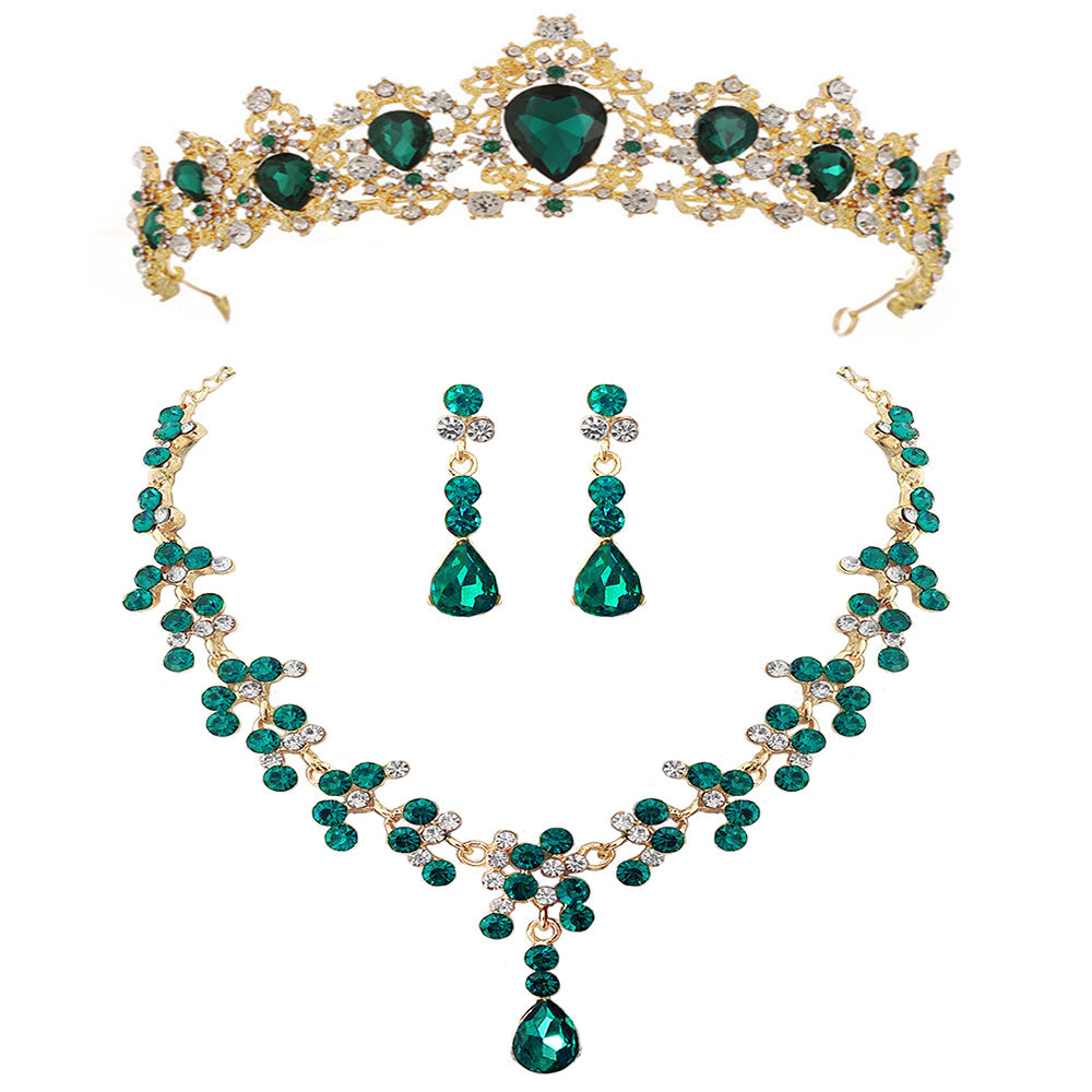 Baroque Vintage Gold Red Green Blue Crystal Bridal Jewelry Sets