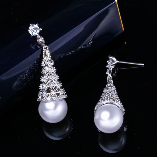 Big Crystal Stone Paved Silver Color Long Dangle Drop Earrings