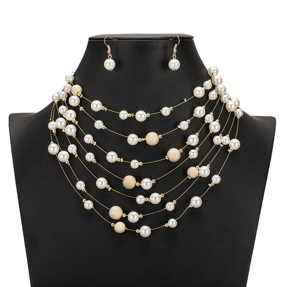 New Fashion Gold Multi Layer Chains Imitation Pearl Jewelry Sets