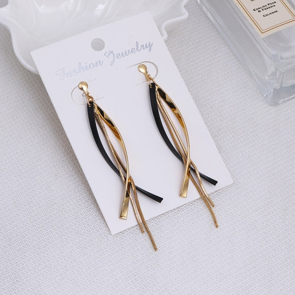 Long Statement Clip on Earrings Geometric Irregular Tassel Without Piercing Ear Clips for Women