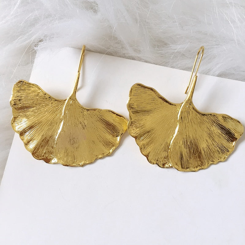 Gold Color Leaves Metal Earrings For Women