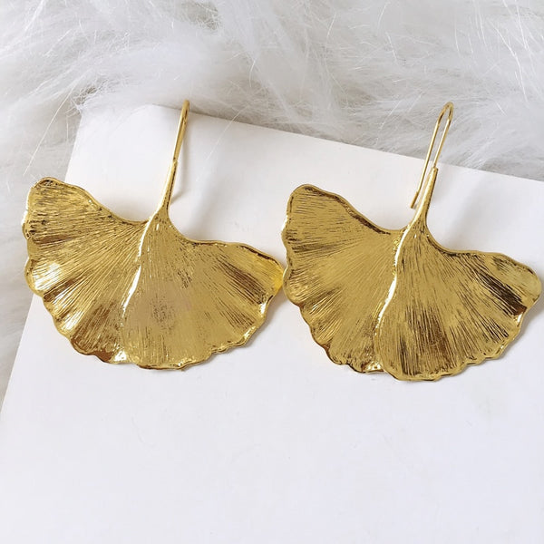 Gold Color Leaves Metal Earrings For Women