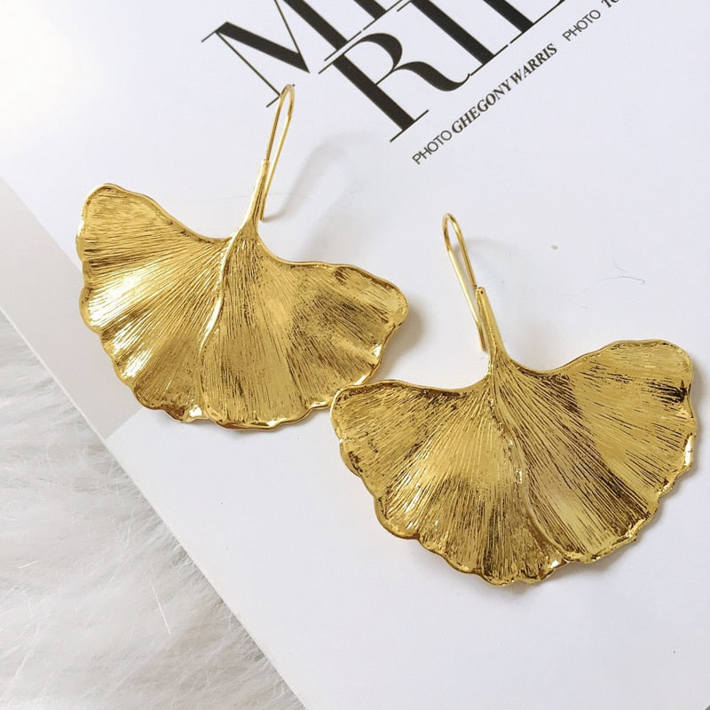 Gold Color Leaves Metal Earrings For Women