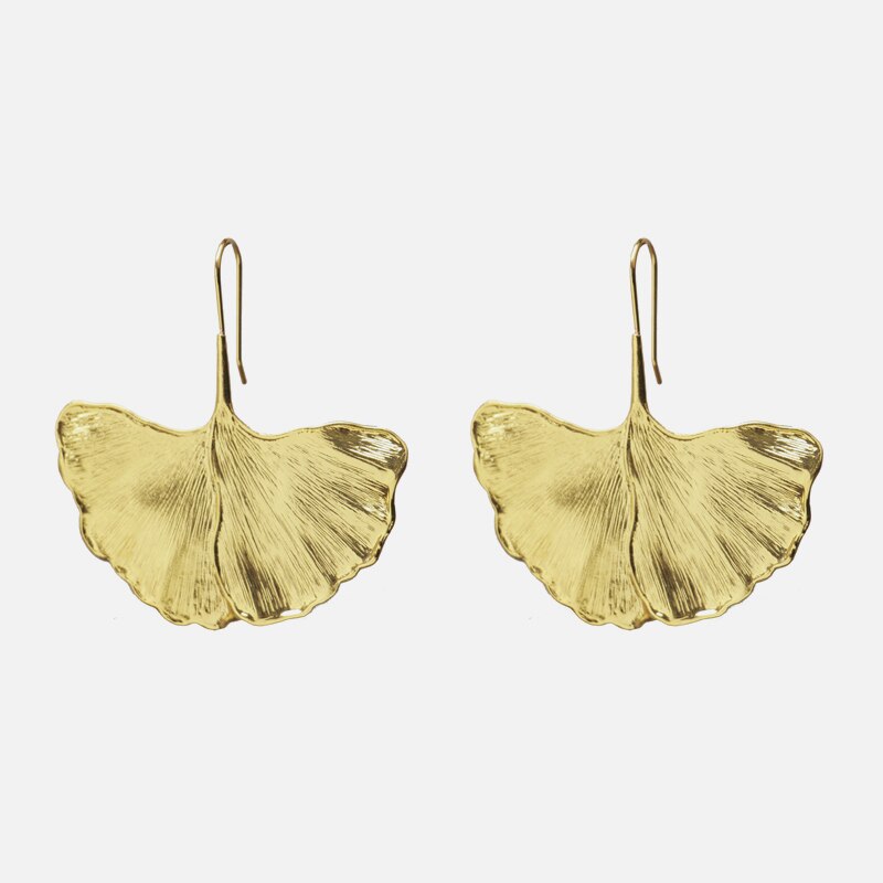 Gold Color Leaves Metal Earrings For Women