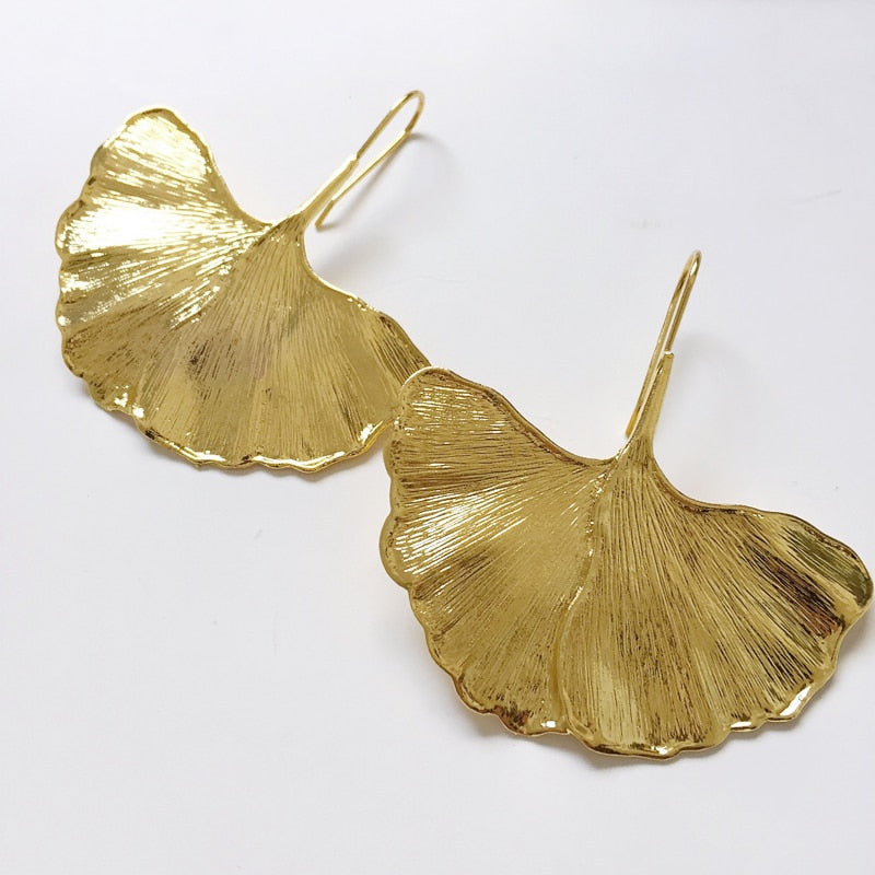 Gold Color Leaves Metal Earrings For Women