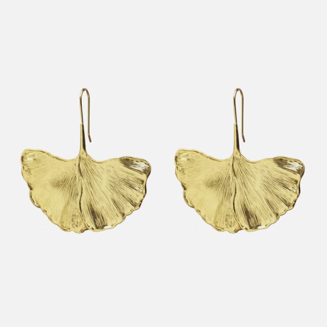 Gold Color Leaves Metal Earrings For Women