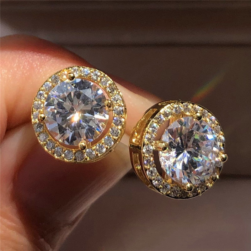 Female Luxury Crystal Round Stud Earrings