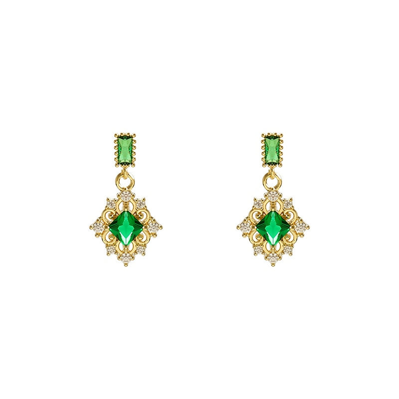 Fashion Geometric Compact Zircon Green Crystal Earrings