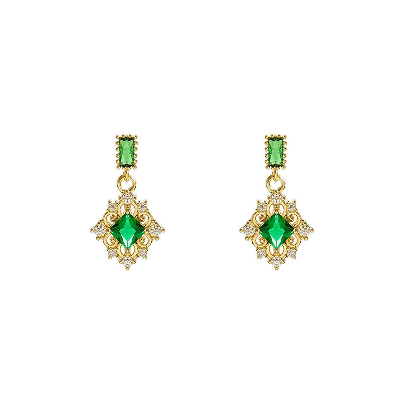 Fashion Geometric Compact Zircon Green Crystal Earrings