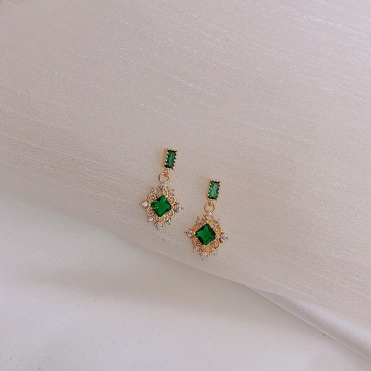 Fashion Geometric Compact Zircon Green Crystal Earrings