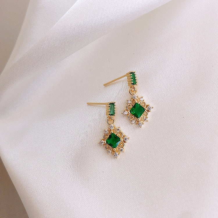 Fashion Geometric Compact Zircon Green Crystal Earrings