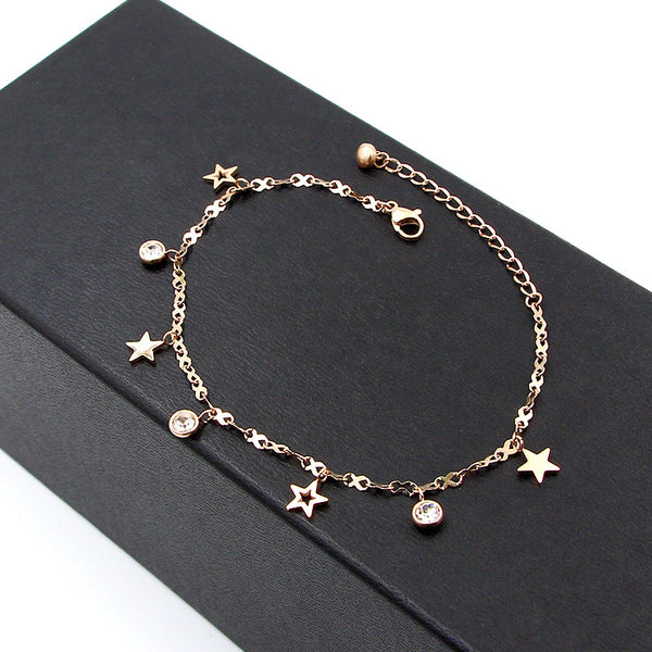 Tobilleras para mujer con cadena en forma de 8, cuatro estrellas y tres cristales