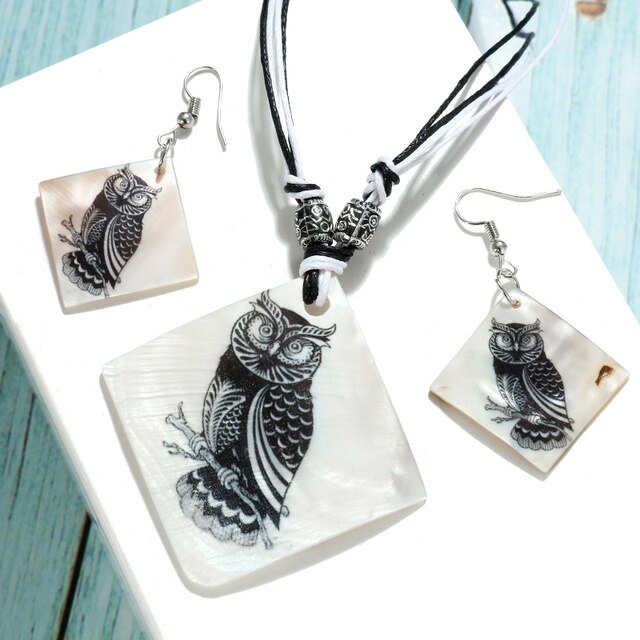 Colorful Long Leaf Square Gem Pendant Necklace Drop Earring Sets