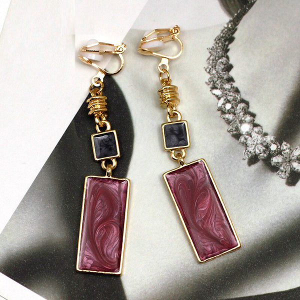 Pendientes geométricos cuadrados de colores, sin agujeros, con clip y gotas de aceite.