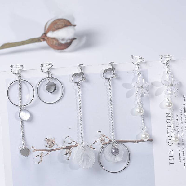 Un juego de 3 pares de pendientes de clip estilo coreano sin perforaciones