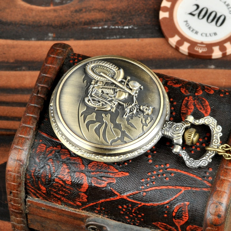 Vintage Bronze Creative Motorcycle Retro Best Gift Pocket Watch