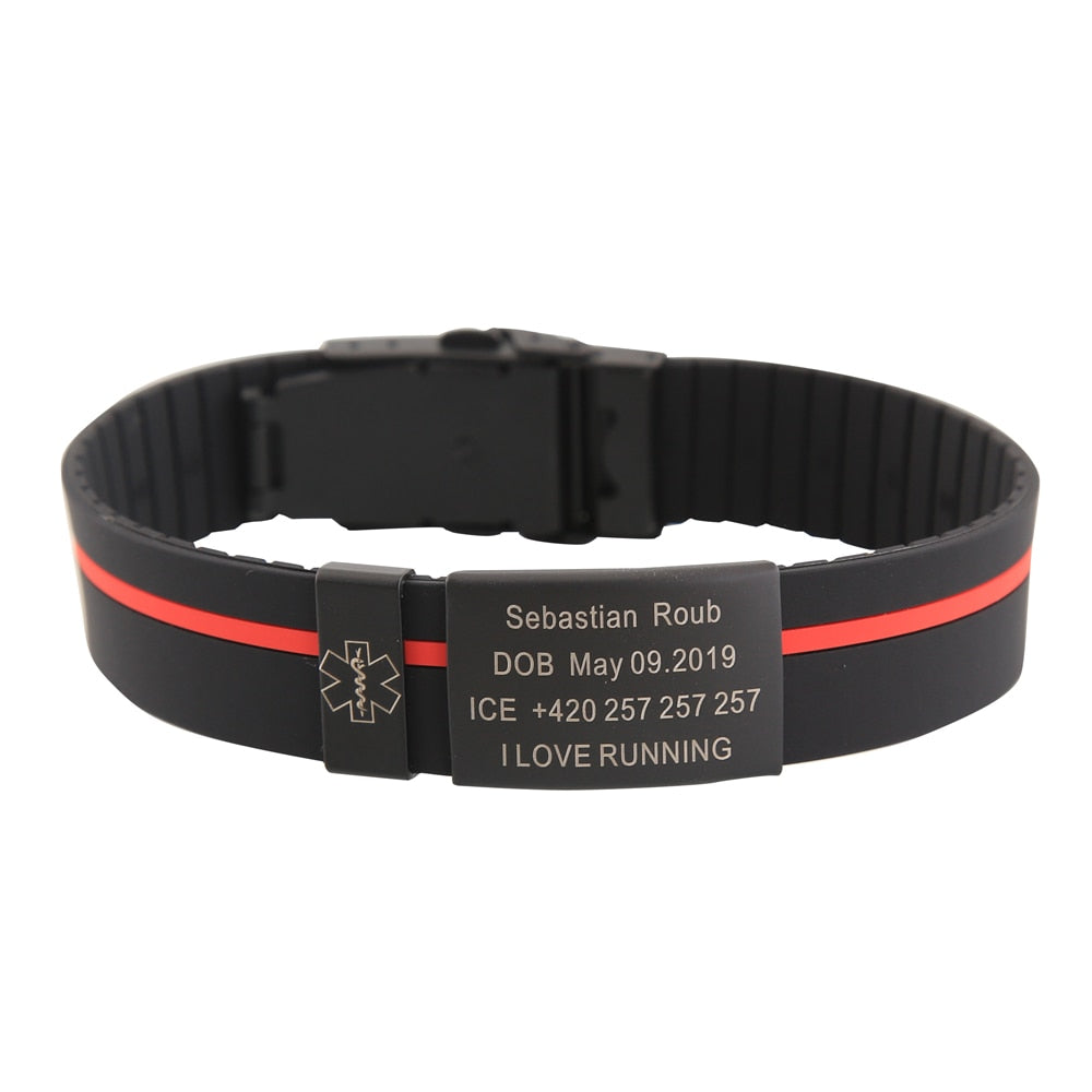Child Kids SOS ID Safety Wristband Black Bracelet