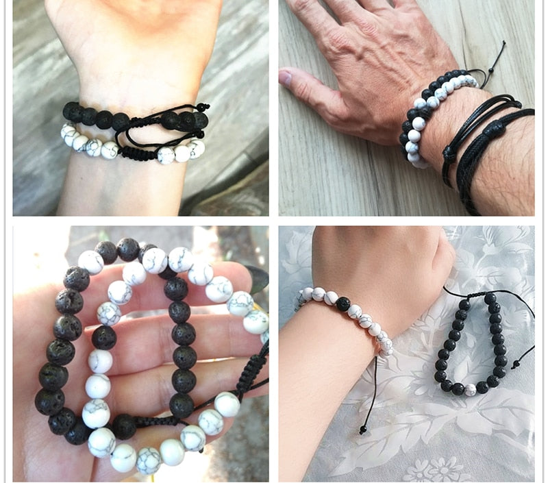 Men Natural Stone YingYang Lava Bead Bracelet