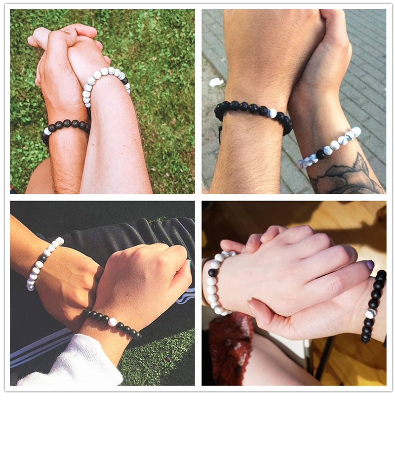 Men Natural Stone YingYang Lava Bead Bracelet