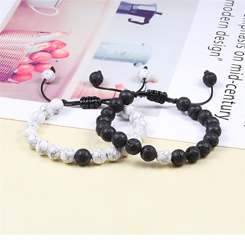 Men Natural Stone YingYang Lava Bead Bracelet