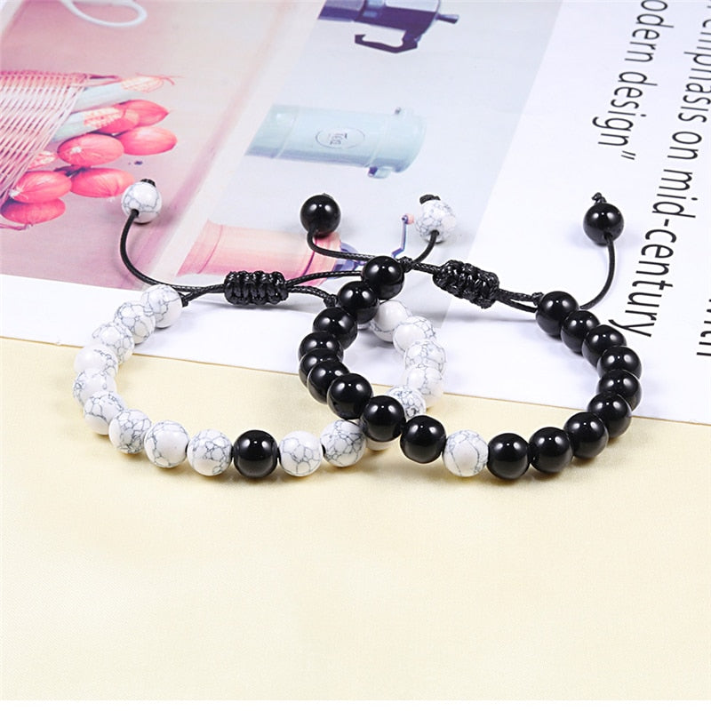 Men Natural Stone YingYang Lava Bead Bracelet
